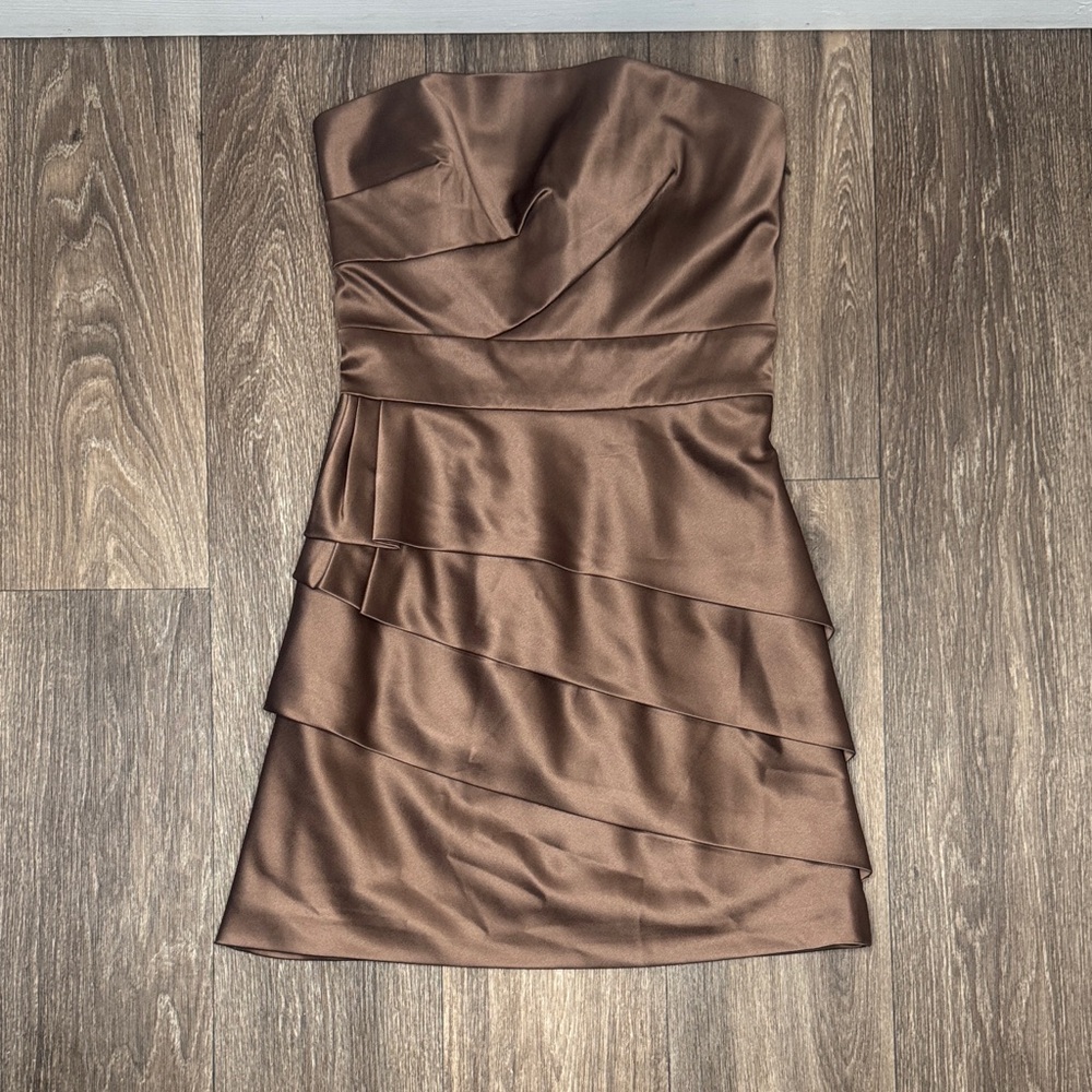 BCBG Strapless Ruffle Brown Dress Women’s Size 2